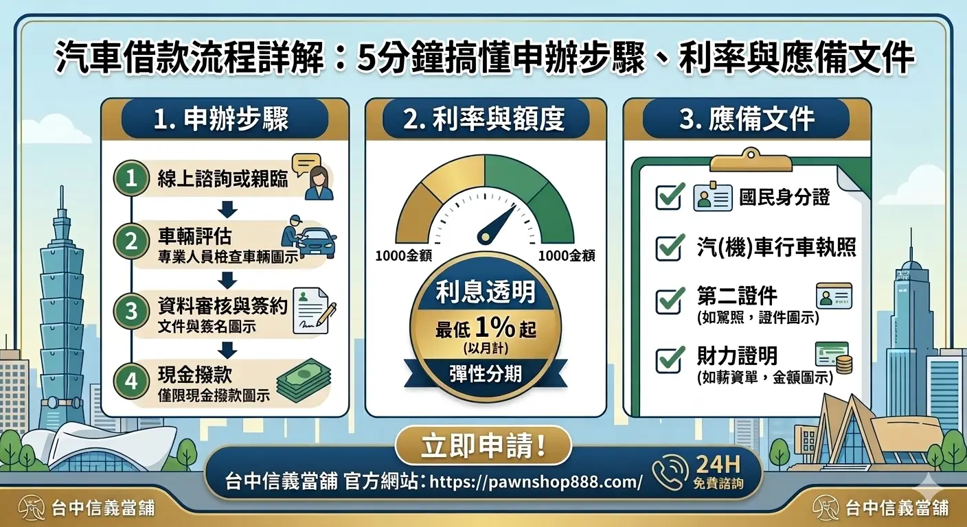 汽車借款流程圖解：申請條件、準備文件、審核與放款流程