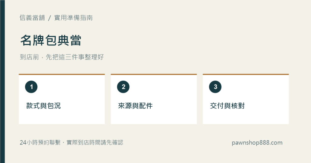 名牌包典當準備與核對示意圖